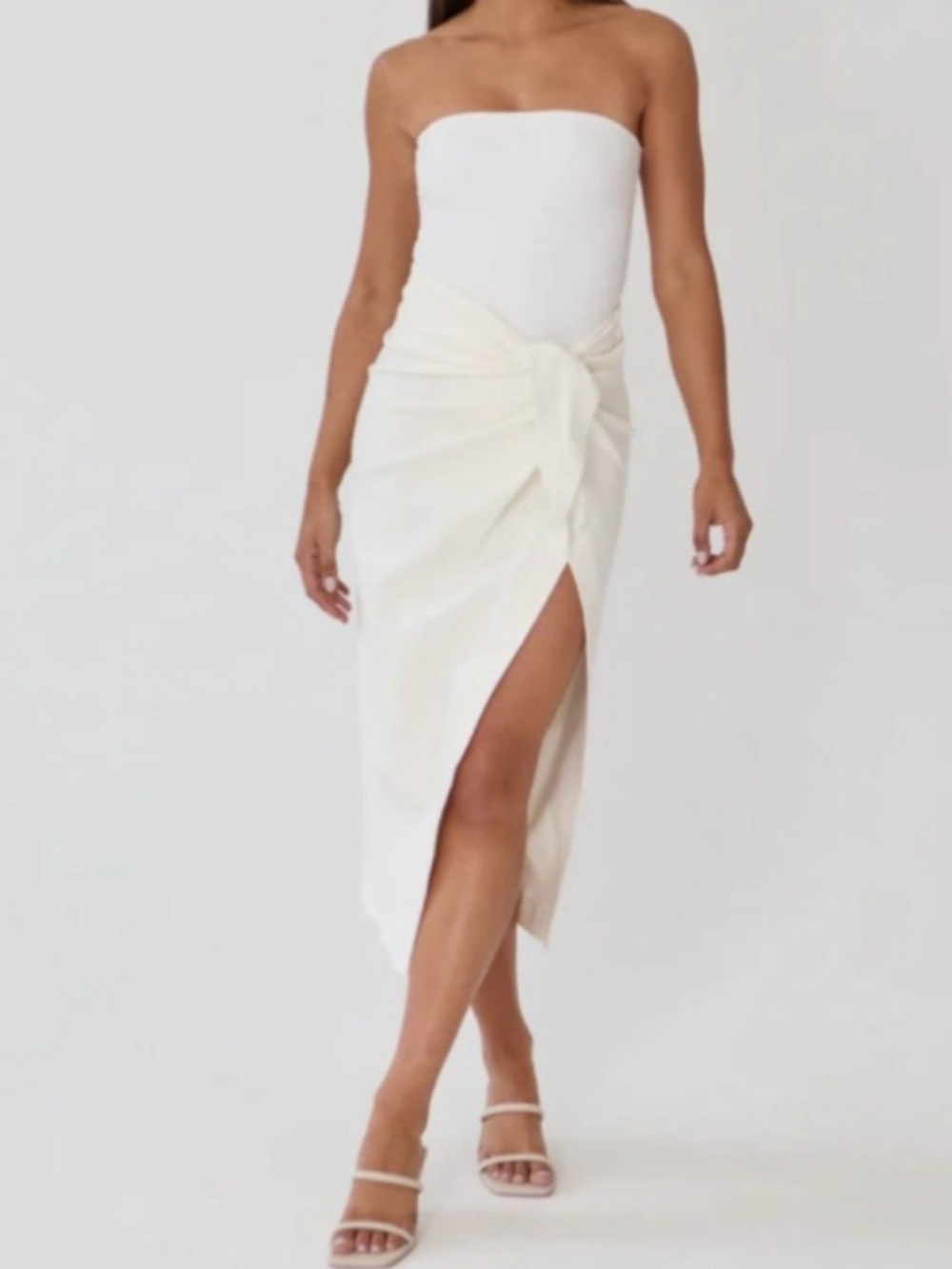 BOA (Because of Alice) Ivory Linen Blend Wrap Midi Skirt with Slit– Small